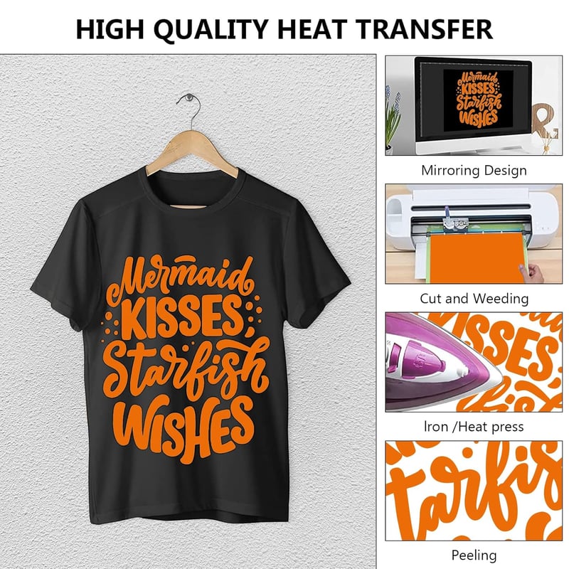 Hengrongshen Narancssárga Vasalható Vinyl Fólia 30,5cm x 150cm - Hőtranszfer Flexfólia Plotter Eszközökkel Cri-Cut és Silhouette DIY Pólókho