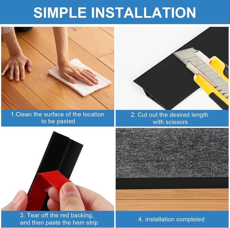 Hengrongshen Öntapadós PVC Küszöbsín 1m x 5cm - Fekete Átmeneti Profil Padlómagasság Kiegyenlítéshez Parketta, Laminált Padló 5-10mm