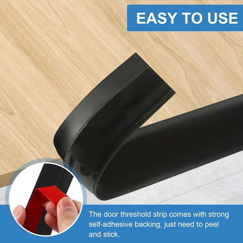 Hengrongshen Öntapadós PVC Küszöbsín 1m x 5cm - Fekete Átmeneti Profil Padlómagasság Kiegyenlítéshez Parketta, Laminált Padló 5-10mm