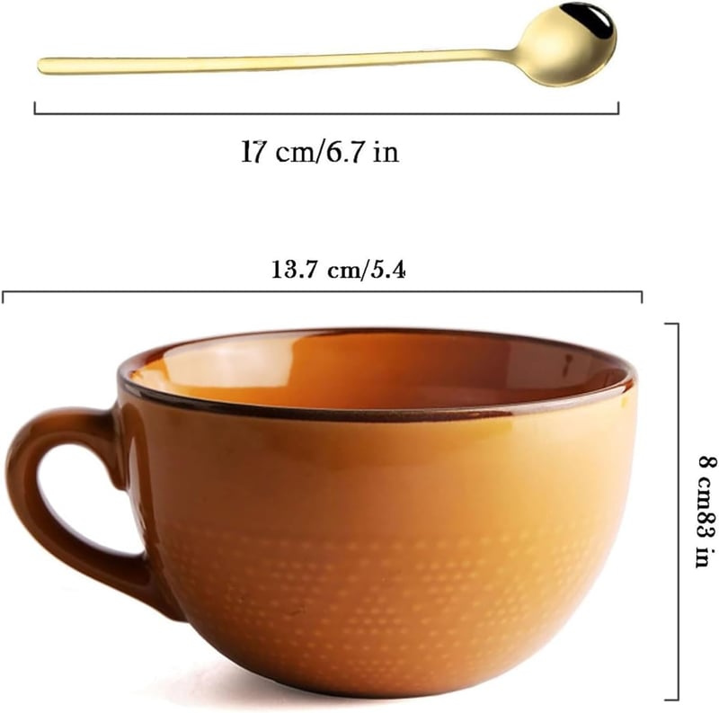 hengshukeji 700ml Kerámia Kávésbögre Tányérral és Kanállal Narancssárga