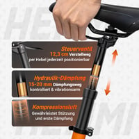HENMI Výškovo nastaviteľná MTB sedlovka s hydraulickým tlmením – 27.2 / 30.9 / 31.6 mm – s 2 redukčnými vložkami – pre Gravel a E-MTB 3