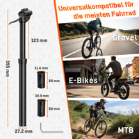 HENMI Výškovo nastaviteľná MTB sedlovka s hydraulickým tlmením – 27.2 / 30.9 / 31.6 mm – s 2 redukčnými vložkami – pre Gravel a E-MTB 5