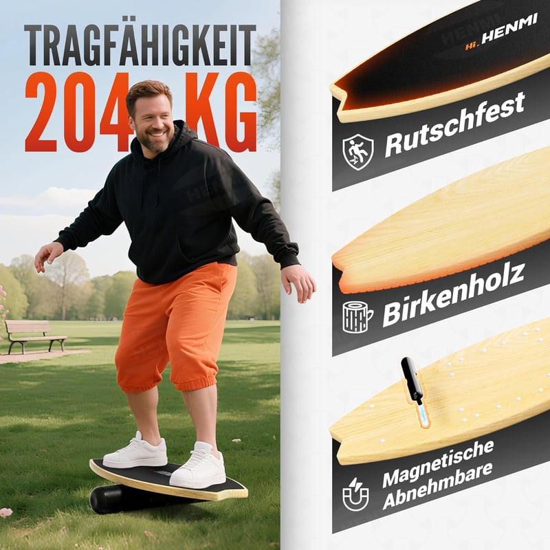 HENMI Fa Egyensúlyozó Deszka Csúszásmentes Felülettel, Otthoni Fitness Tréning