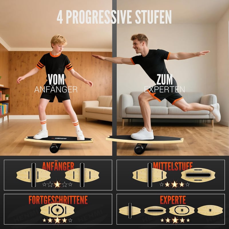 HENMI Fa Egyensúlyozó Deszka Csúszásmentes Felülettel, Otthoni Fitness Tréning