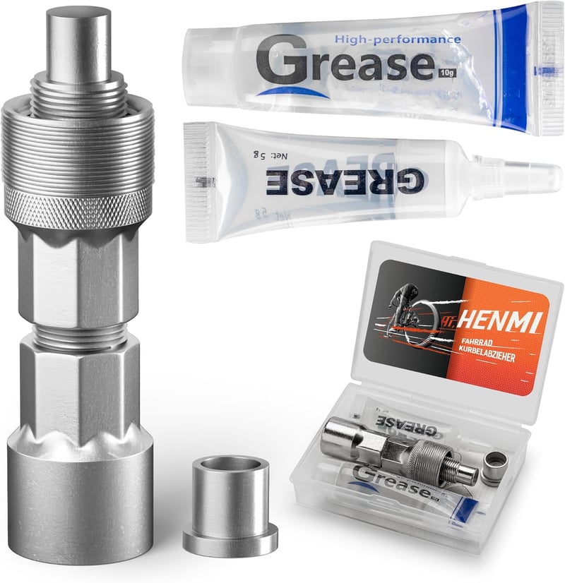 HENMI Hajtókar Leszerelő Készlet Kerékpárokhoz - 14 mm Kulcs, Kenőolajjal és Zsírral - Shimano, Bosch, ISIS, Octalink Kompatibilis Univerzál