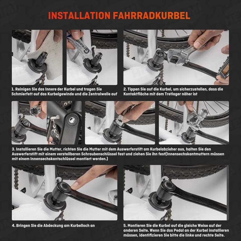 HENMI Hajtókar Leszerelő Készlet Kerékpárokhoz - 14 mm Kulcs, Kenőolajjal és Zsírral - Shimano, Bosch, ISIS, Octalink Kompatibilis Univerzál