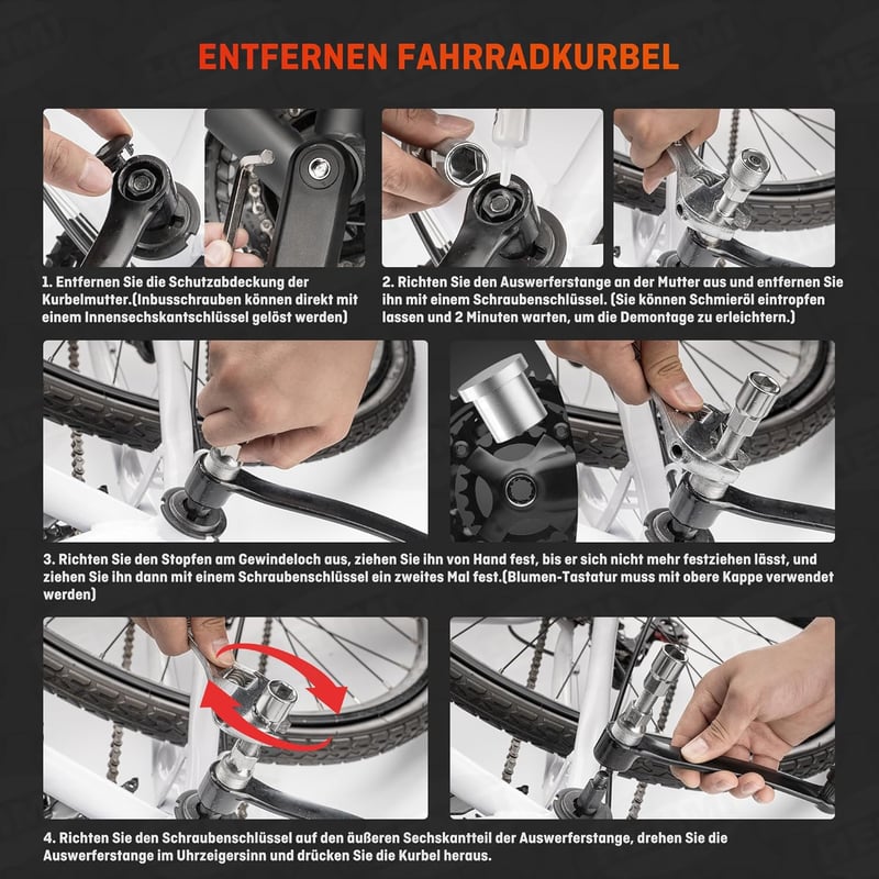 HENMI Hajtókar Leszerelő Készlet Kerékpárokhoz - 14 mm Kulcs, Kenőolajjal és Zsírral - Shimano, Bosch, ISIS, Octalink Kompatibilis Univerzál
