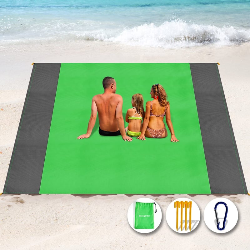 Henrycares iznimno velika prostirka za plažu 275x300 cm, zelena - lagana, brzo se suši, otporna na pijesak i vodootporna, za putovanja i kampiranje