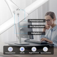 Lampă de birou LED Hensam pentru monitor, lumină naturală, 1400 lm, intensitate reglabilă, cu clemă, cap dublu flexibil, 5 moduri de iluminare, alb 6