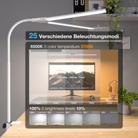 Lampă de birou LED Hensam pentru monitor, lumină naturală, 1400 lm, intensitate reglabilă, cu clemă, cap dublu flexibil, 5 moduri de iluminare, alb 4