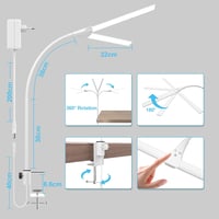 Lampă de birou LED Hensam pentru monitor, lumină naturală, 1400 lm, intensitate reglabilă, cu clemă, cap dublu flexibil, 5 moduri de iluminare, alb 7