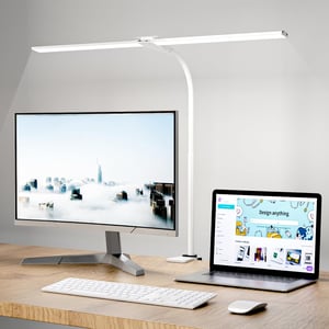 Lampă de birou LED Hensam pentru monitor, lumină naturală, 1400 lm, intensitate reglabilă, cu clemă, cap dublu flexibil, 5 moduri de iluminare, alb
