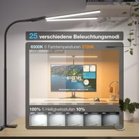 Lampă de birou LED Hensam reglabilă cu clemă, cap dublu, 1400 lm, gât flexibil, 5 trepte de temperatură de culoare, negru, CRI peste 83 5