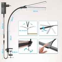 Lampă de birou LED Hensam reglabilă cu clemă, cap dublu, 1400 lm, gât flexibil, 5 trepte de temperatură de culoare, negru, CRI peste 83 7