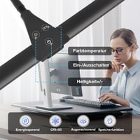 Lampă de birou LED Hensam reglabilă cu clemă, cap dublu, 1400 lm, gât flexibil, 5 trepte de temperatură de culoare, negru, CRI peste 83 6
