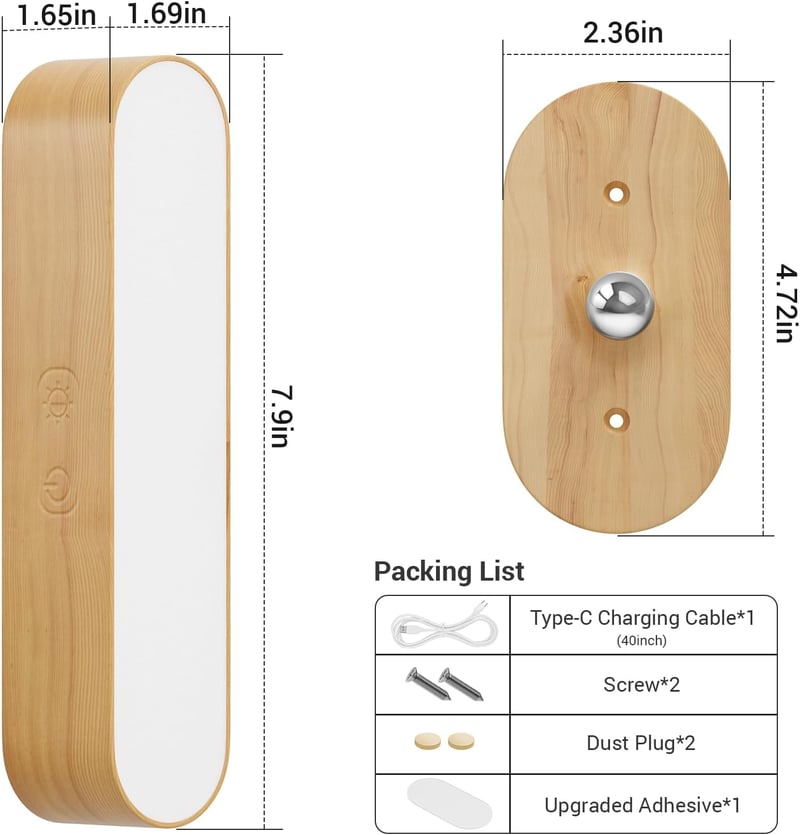 Hensam LED fali lámpa éjjeli asztali világítás, vezeték nélküli, dimmer, 5 színhőmérséklet