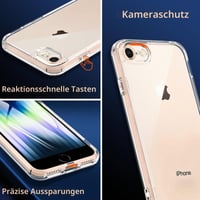 Hensinple iPhone SE 2020 / SE 2022 / 8 / 7 nárazuvzdorný kryt s 9H ochranným sklom na displej, TPU outdoorový obal s ochranou fotoaparátu – priehľadný 3
