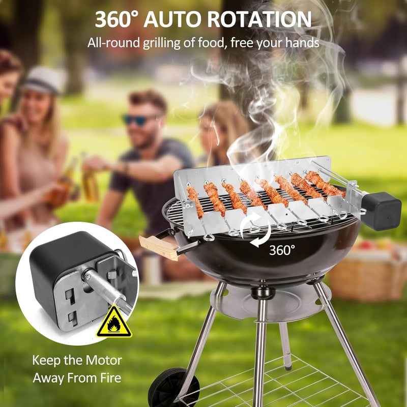 HENYEER Elektromos Nyársló Rotisserie Grill 10 Rozsdamentes Nyárssal USB Töltéssel
