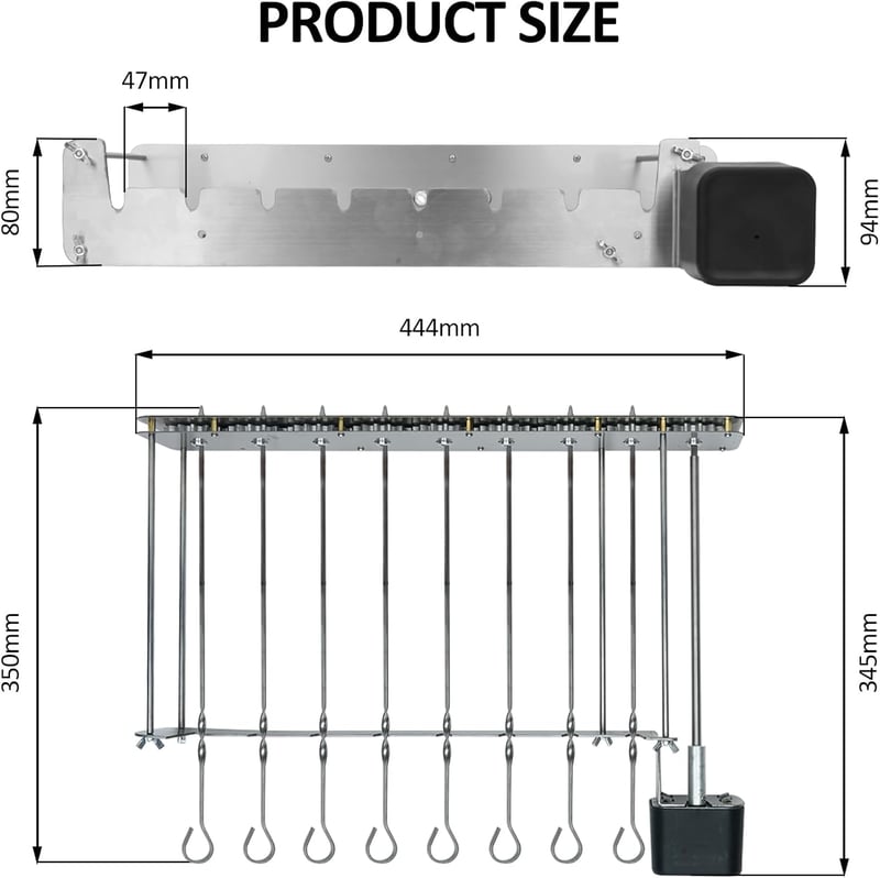 HENYEER Elektromos Nyársló Rotisserie Grill 10 Rozsdamentes Nyárssal USB Töltéssel