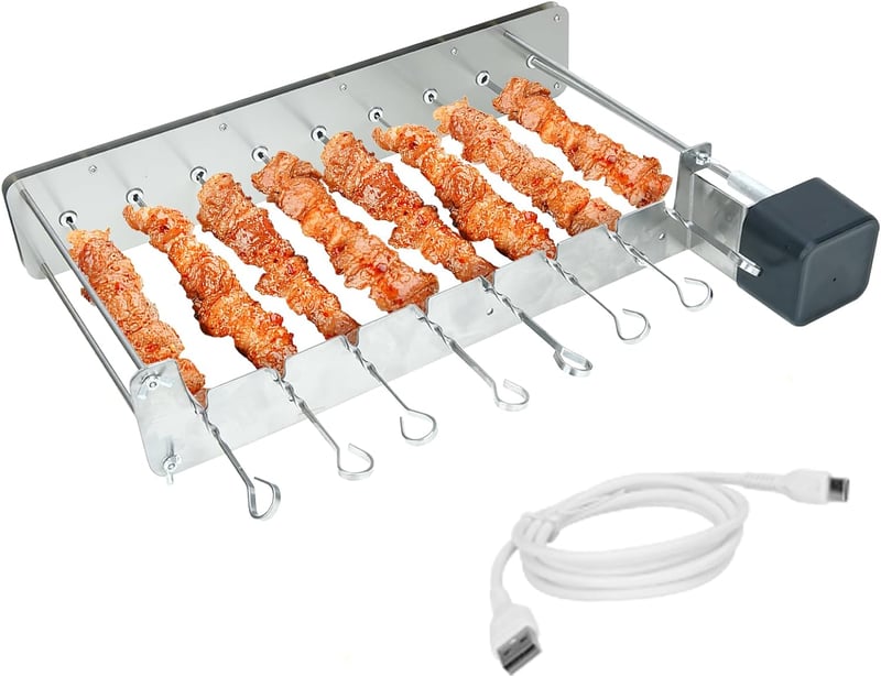 HENYEER Elektromos Nyársló Rotisserie Grill 10 Rozsdamentes Nyárssal USB Töltéssel