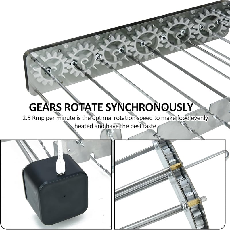 HENYEER Elektromos Nyársló Rotisserie Grill 10 Rozsdamentes Nyárssal USB Töltéssel