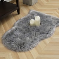 HEQUN műanyag birkabőr szőnyeg szürke 60x90 cm dekoratív hosszú szőrű 3