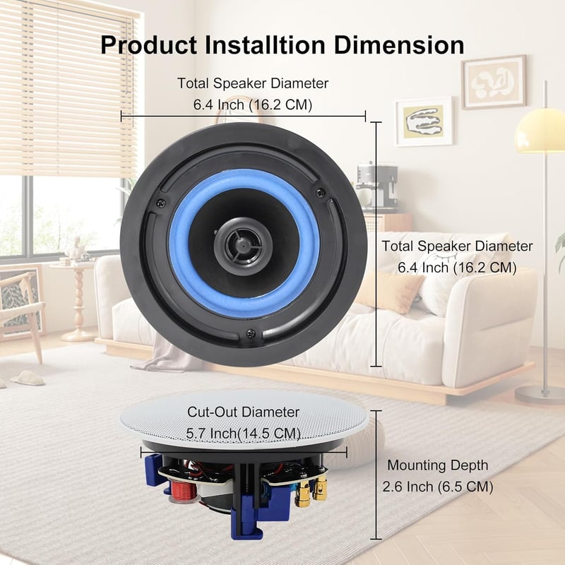 Herdio 4 Hüvelykes Mennyezeti Hangszóró Szett, 160W Bluetooth Kompatibilis Beépíthető Hangfal, Beltéri Kültéri Használatra (4 db)