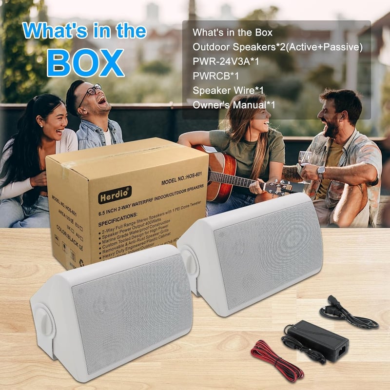 Herdio 6.5" 400W Bluetooth Kültéri Hangszóró Vízálló Fehér