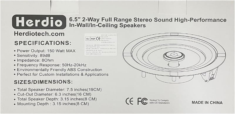 Herdio 6.5" Bluetooth Mennyezeti Hangszóró Szett 4 Darabos 600W Süllyesztett Hangrendszer Konyhába Hálószobába Fürdőszobába