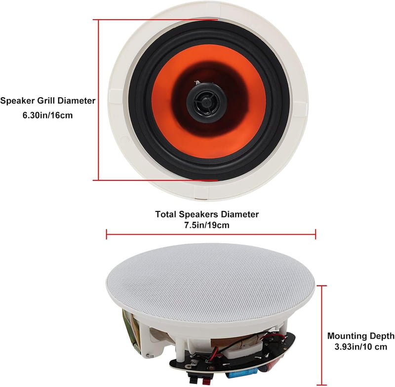 Herdio 6.5" Bluetooth Mennyezeti Hangszóró Szett 4 Darabos 600W Süllyesztett Hangrendszer Konyhába Hálószobába Fürdőszobába