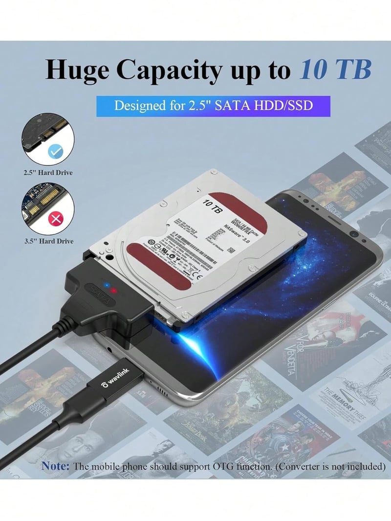 Herfair SATA USB 3.0 adapter 2,5" SSD/HDD merevlemez konverter kábellel