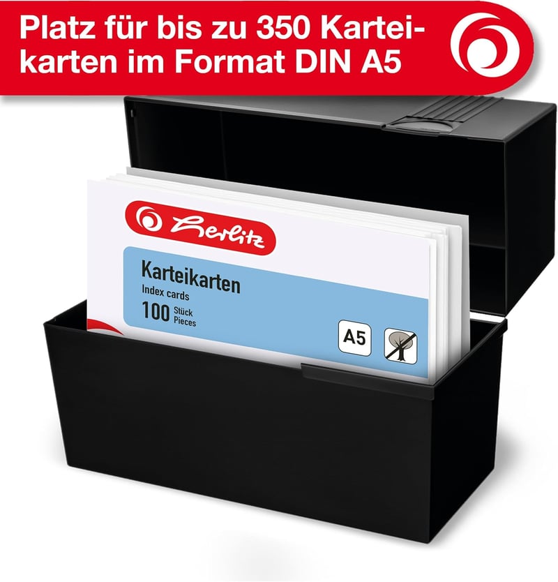 Herlitz DIN A5 Kartotékdoboz Kék/Fekete 300 Kártyához Műanyag - A5, Blue Or Black
