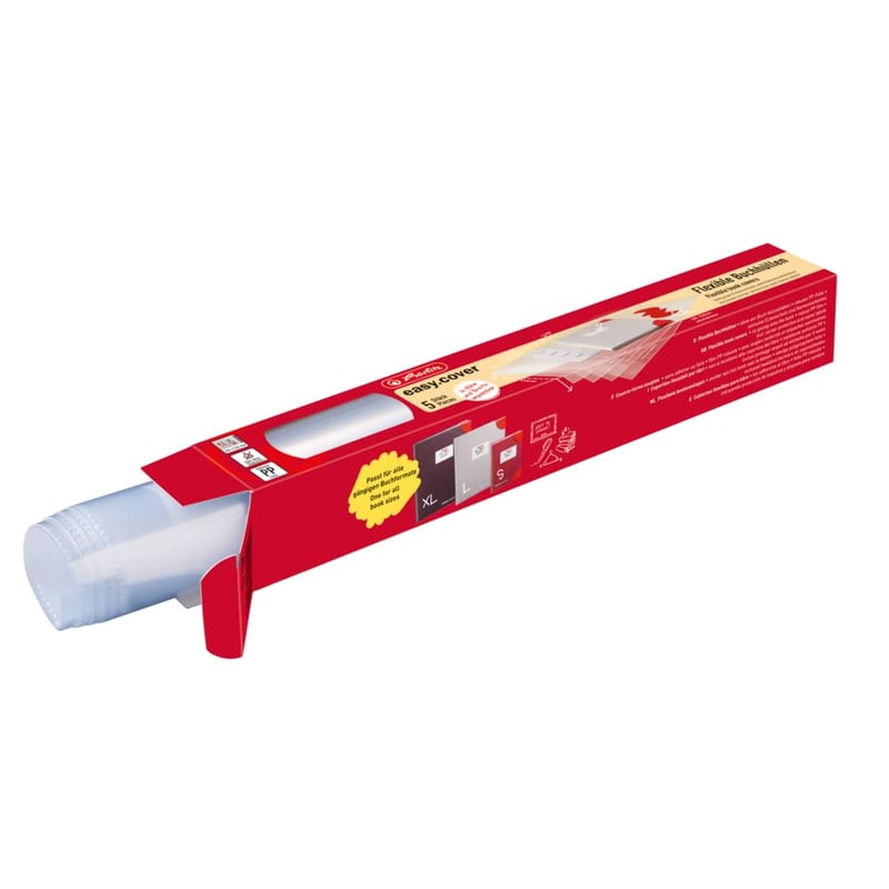 Folie autoadezivă pentru protecția cărților Herlitz Easy Cover cu etichetă pentru nume, dimensiune reglabilă, 5 bucăți