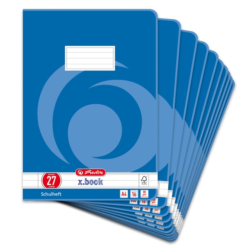 Caiet școlar Herlitz A4 dictando, cu margine, 16 file, set de 10 bucăți