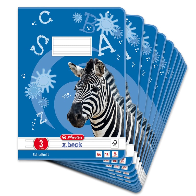 Školský zošit Herlitz A4 linajkový, 3. ročník, lineatúra 3, 16 listov, balenie 10 ks, so zaoblenými rohmi, bezdrevný papier 80 g/m²
