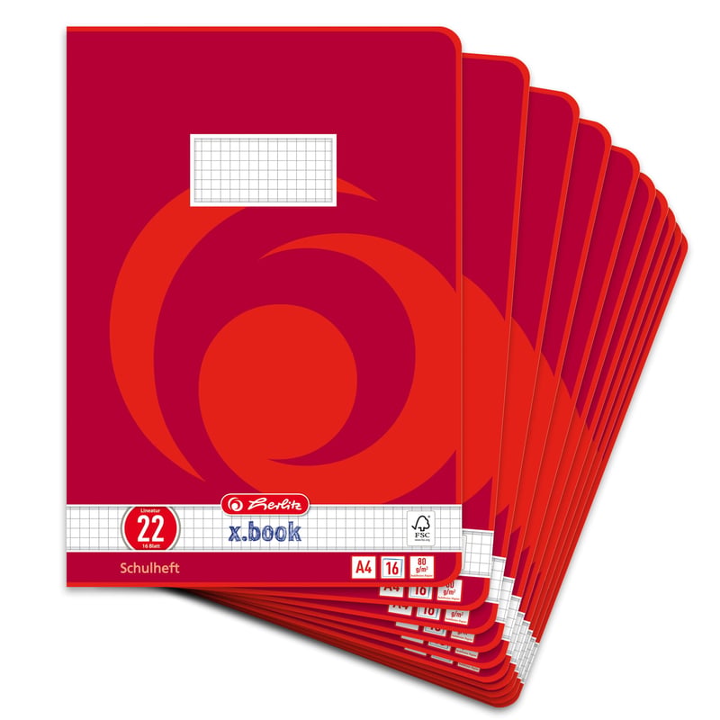 Štvorčekový zošit Herlitz x.book A4 – Lineatúra 22, 16-listový, balenie 10 ks