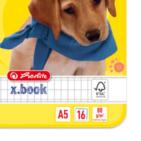 Školský zošit Herlitz x.book A5, 8-riadkový, s okrajom, 16 listov, 80 g/m², papier s certifikátom FSC, motív psíka, balenie 4 ks 7