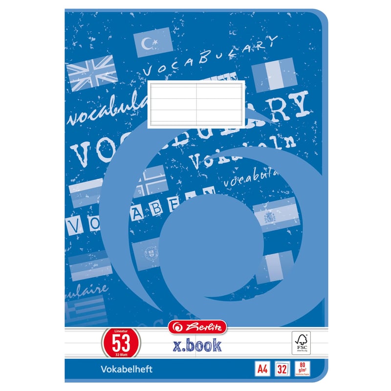 Caiet de vocabular Herlitz x.book, A4, liniatură tip 53, 32 file, set de 5 bucăți