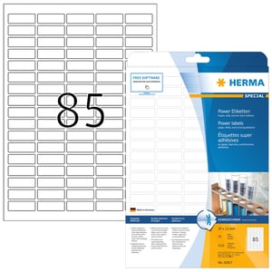 Samolepiace papierové etikety HERMA 10917 Power 37x13 mm – biele – 2125 ks (25 hárkov)
