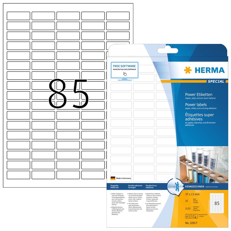 Samolepiace papierové etikety HERMA 10917 Power 37x13 mm – biele – 2125 ks (25 hárkov)