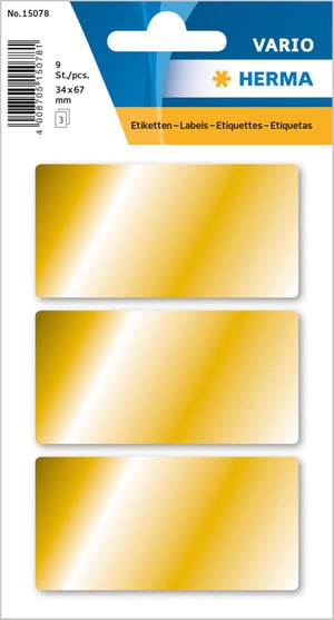 HERMA 15078 Višenamjenske samoljepljive etikete, zlatne, 9 komada, 34x67 mm, 3 etikete po arku, za kalendare, planere, ručni rad, sjajni papir za pisanje