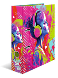 Zakladač na krúžky HERMA 20102 A4 s motívom Music Girl, šírka 7 cm, kartónový, s vnútornou potlačou, na školské a kancelárske použitie 1