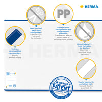 Copertă de carte HERMA 20233 HERMÄX Classic 26,5 x 54 cm, 10 bucăți, transparentă, cu etichetă pentru inscripționare și protecție a marginilor, folie din polipropilenă ștergibilă, set pentru protecția cărților școlare 6