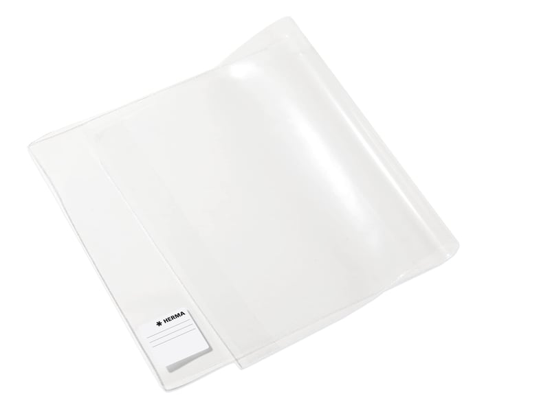 Copertă de carte HERMA Basic 26x54 cm, folie PP transparentă, cu etichetă pentru nume și protecție pentru margini, pentru manuale școlare