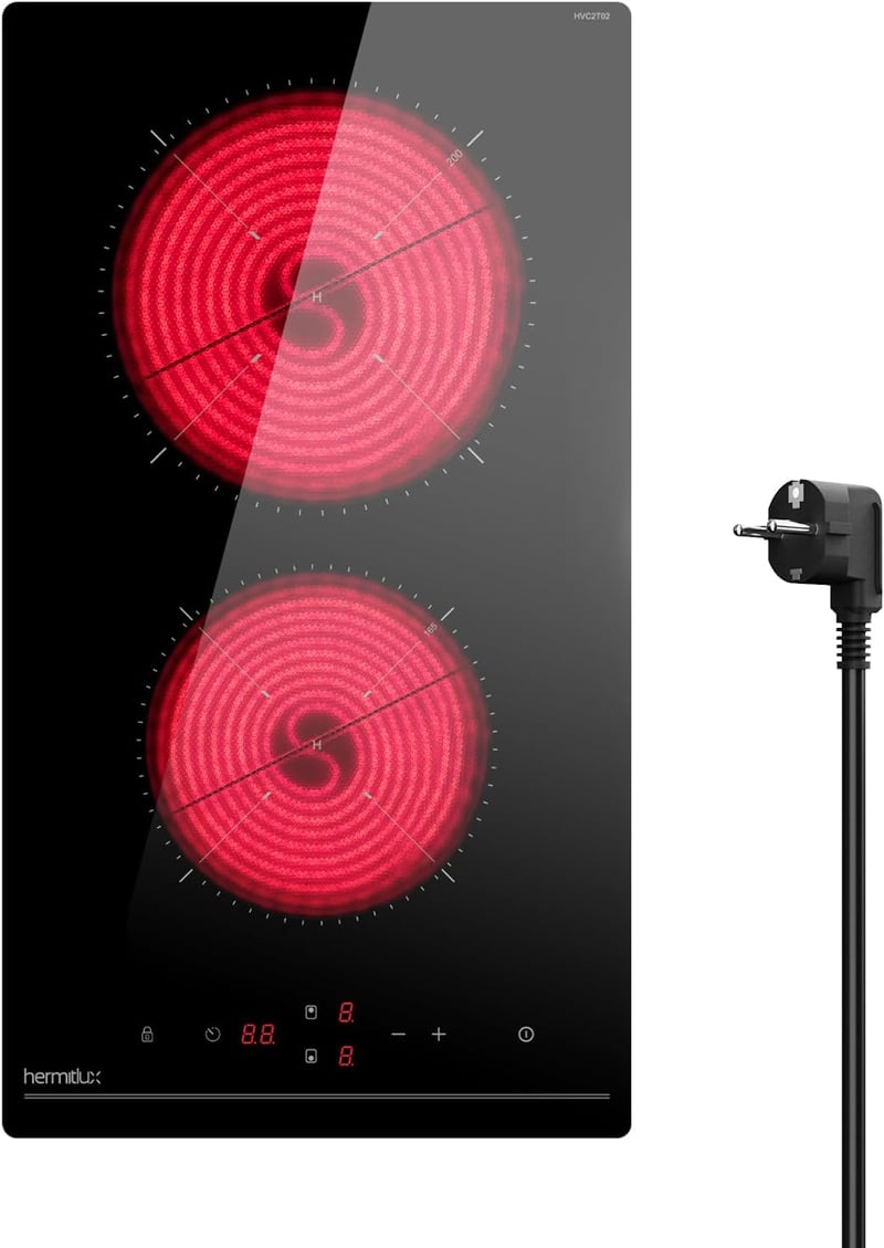 Hermitlux 2 égőfejes beépíthető elektromos főzőlap, 29 cm, 3300 W, érintésvezérlés