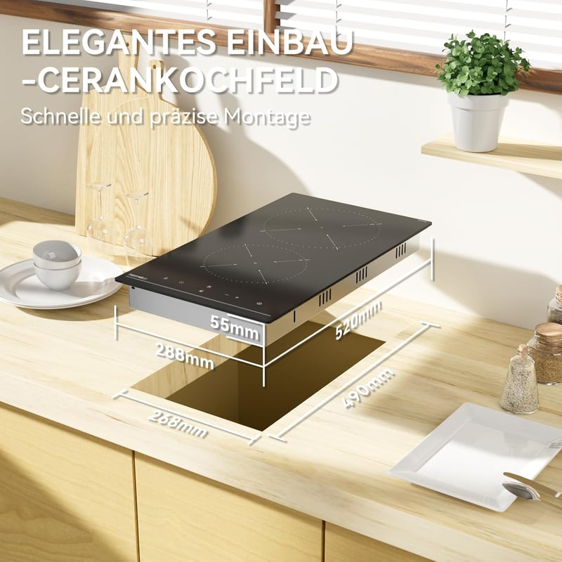 Hermitlux 2 égőfejes beépíthető elektromos főzőlap, 29 cm, 3300 W, érintésvezérlés