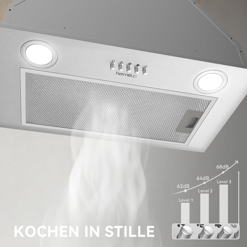 Hermitlux 52 cm beépíthető páraelszívó, 750 m³/h légáramlás, 60 dB, ezüst - TB02-52CM A