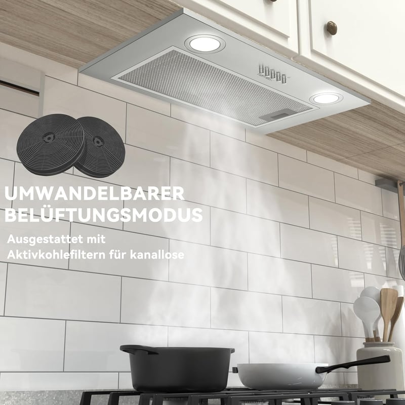 Hermitlux 52 cm beépíthető páraelszívó, 750 m³/h légáramlás, 60 dB, ezüst - TB02-52CM A