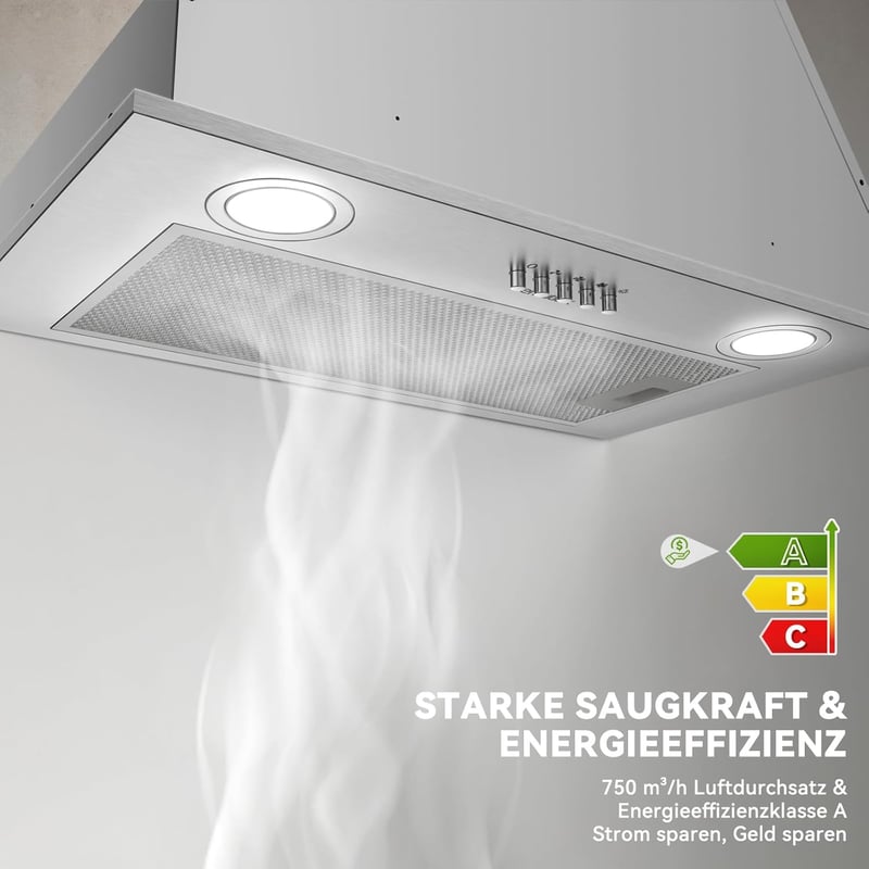Hermitlux 52 cm beépíthető páraelszívó, 750 m³/h légáramlás, 60 dB, ezüst - TB02-52CM A
