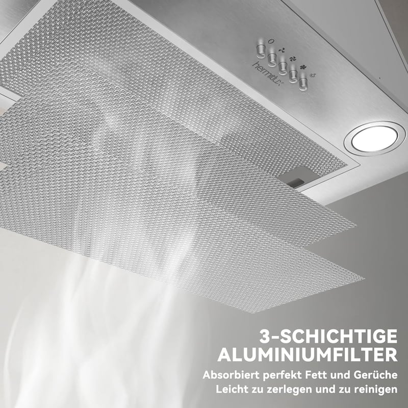 Hermitlux 52 cm beépíthető páraelszívó, 750 m³/h légáramlás, 60 dB, ezüst - TB02-52CM A